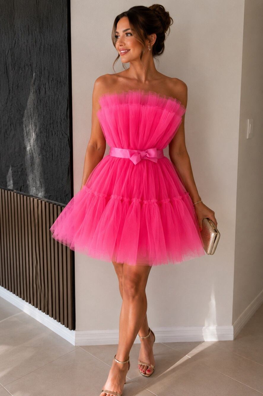 Giambattista Valli x H&M Pink Flared Tulle Strapless Mini Dress Size US 8